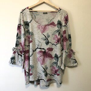 Canadian Clientele Floral Lace Grommet Bell Sleeve Sweater Top